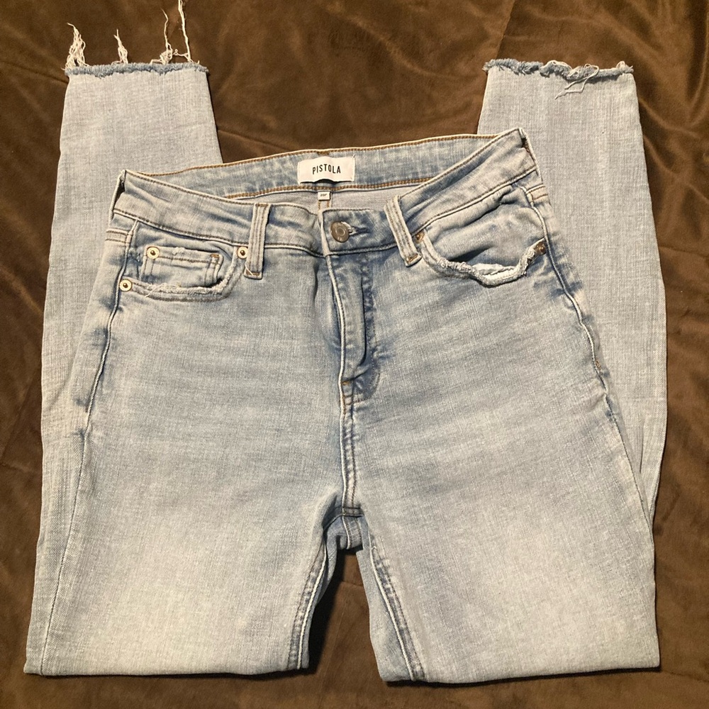 Pistola Light Blue Women's Jeans, size 28p, frayed hem, cute and comfy